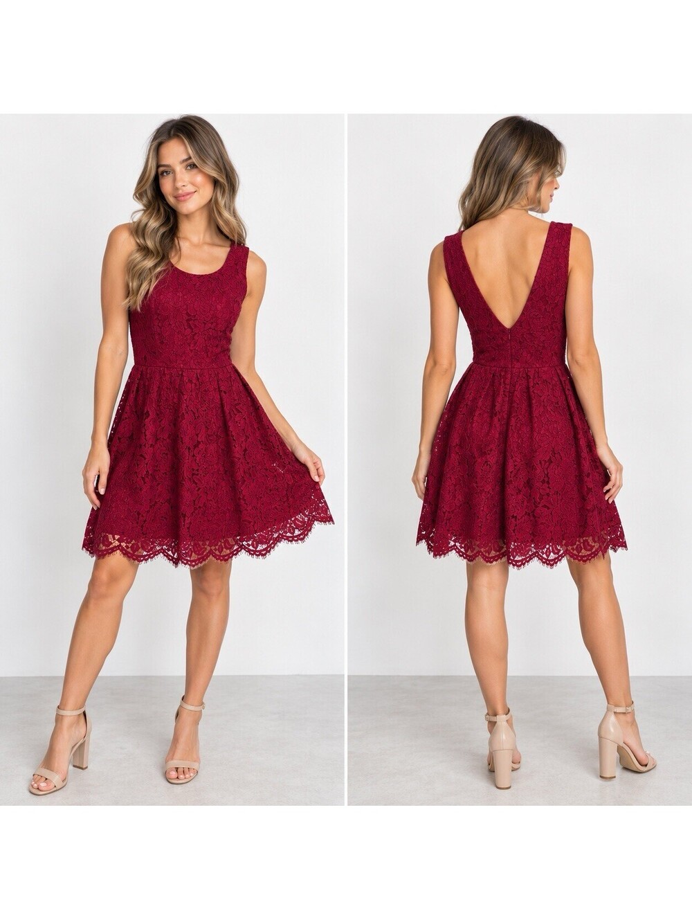 LOFT Outlet Burgundy Floral Lace Dress Size 4 Fit Flare Cocktail Wedding Guest